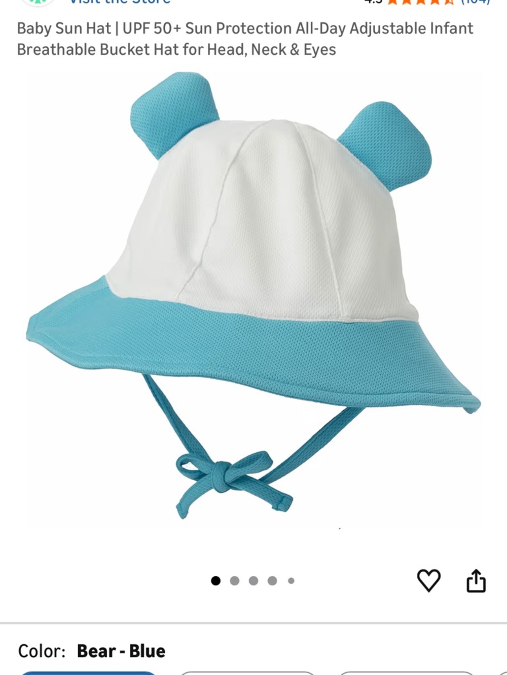 Infant Bear Ear Sun Hat - Blue & White - Soft Breathable UPF